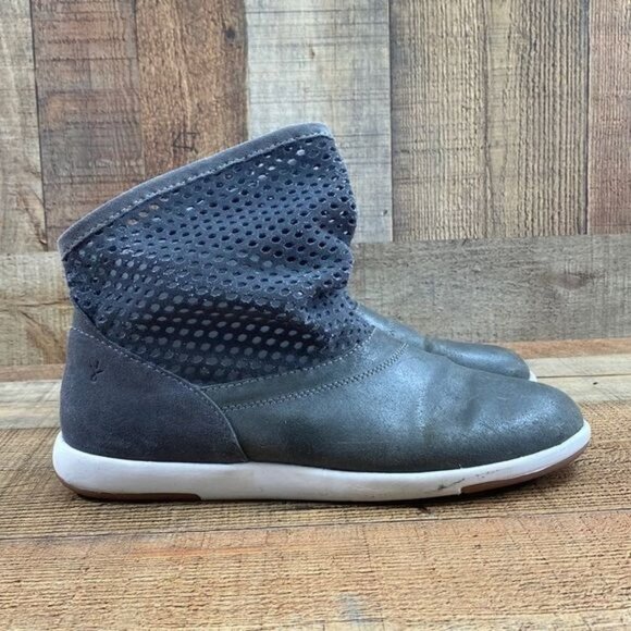 Emu Australia Gray Leather Suede Perforated Numeralla Ankle Boots Womens 8.5‎ - Picture 1 of 13